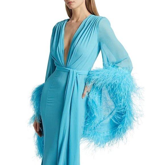 Bronx and Banco Geisha V Neck Gown in Teal X-Large New Womens Long Maxi Dress - Picture 14 of 16